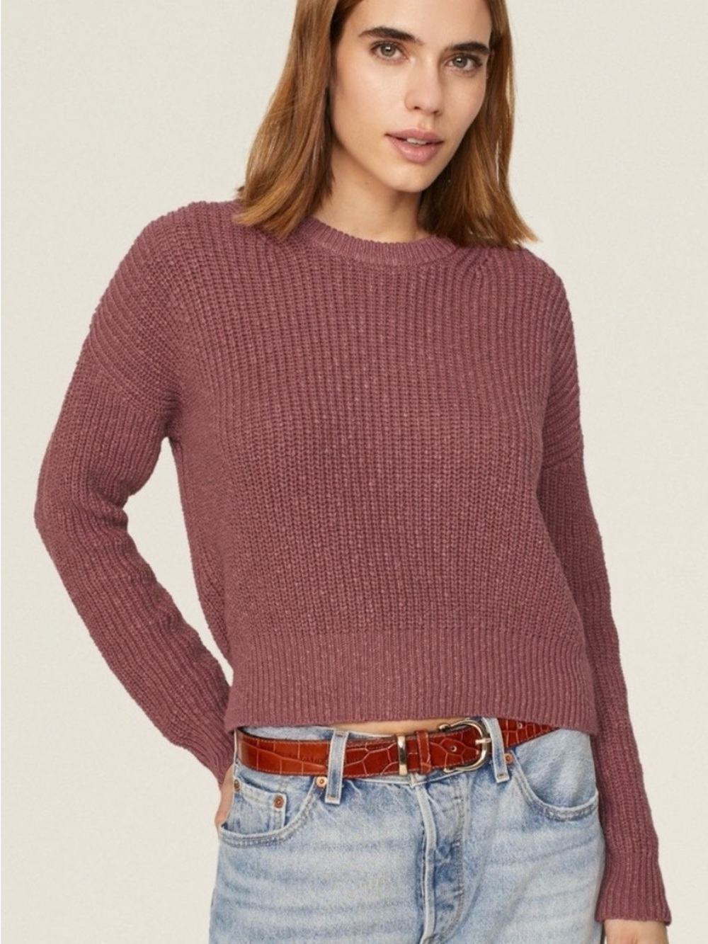 Madewell Cropped Crewneck Sweater in Mauve / dusty pink size XS